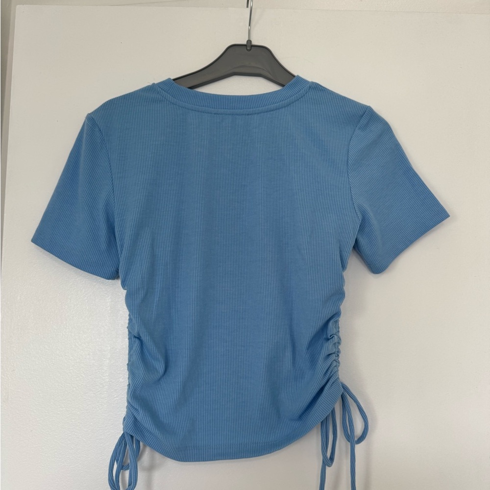 Blue Ribbed Short Sleeve Top - Picture 2 of 2